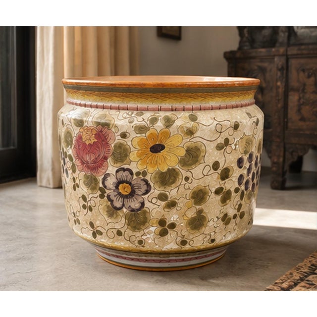 2000 - 2009 Italian Ceramic Jardinière with Floral Decoration, 2003 For Sale - Image 5 of 6
