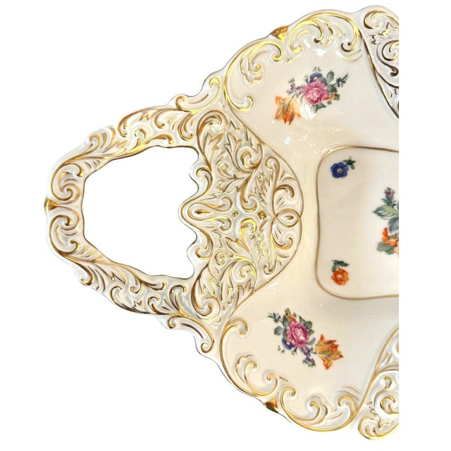 1930s 1930s Graf Von Henneberg Jl Menau Germany Porzellan Hand Enameled Gold Accented Tray For Sale - Image 5 of 7