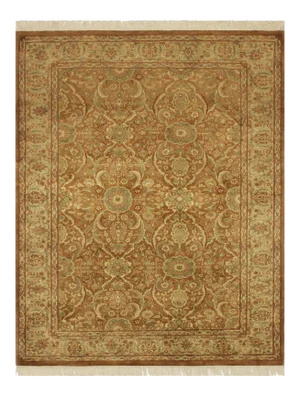 1980s Shabby Chic Hertitage Lt. Brown/Lt. Tan Wool Rug - 4'7 X 6'11