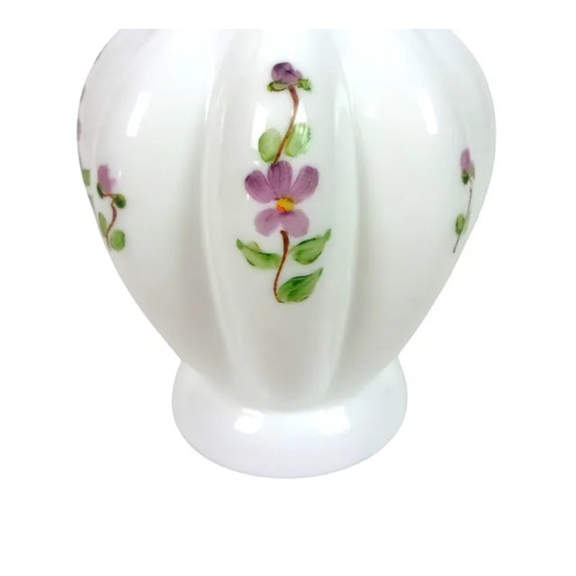 Nora Fenton Vintage Late 1960s Fenton "Violets in the Snow" Silver Crest Melon Vase For Sale - Image 4 of 6