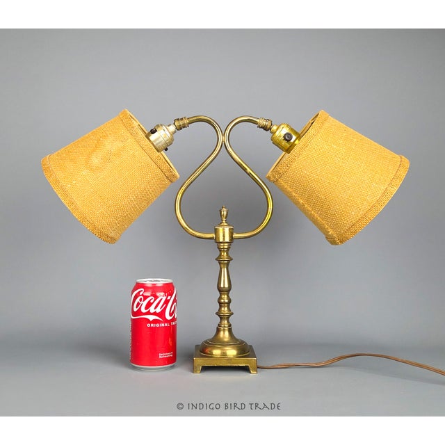Metal Vintage Solid Brass Gooseneck Accent Lamp With Double Arms and Two Shades For Sale - Image 7 of 8