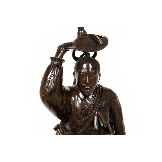 Japanese Meiji Period Bronze Okimono Sculpture of a Samurai, 19th Century For Sale - Image 13 of 18