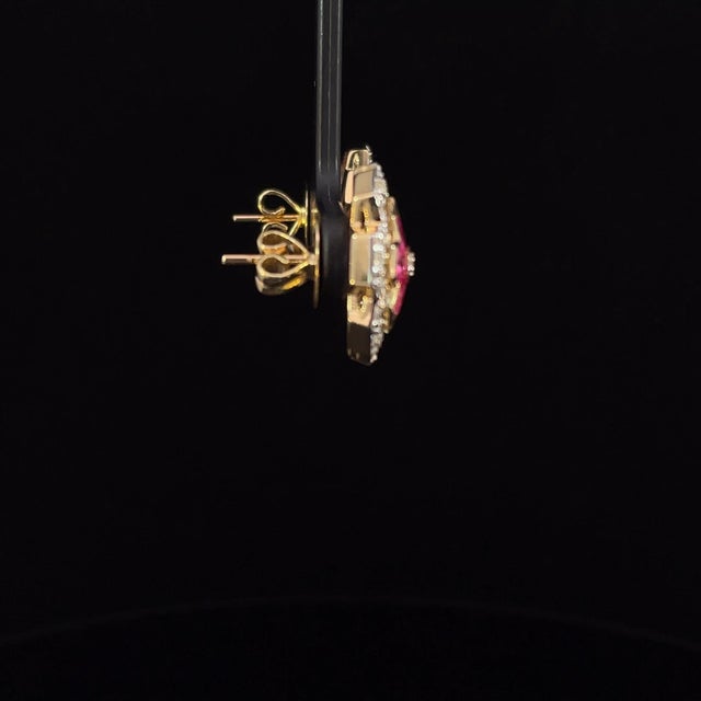 3.12 Carat Ruby and 1.15 Carat Diamond Geometric Flower 18k Gold Earring, A Pair For Sale - Image 15 of 15