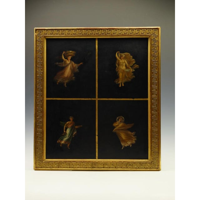 19th century neoclassical oil painting of dancing nymphs, gilt greek key frame an enchanting 19th-century neoclassical oil...