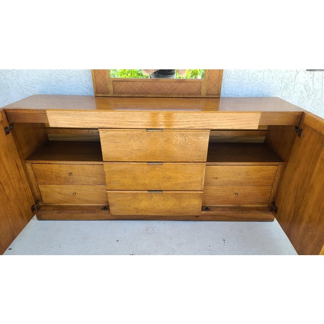 Mid-Century Modern Vintage Founders MCM Dresser With Glass Top & Mirror For Sale - Image 3 of 14