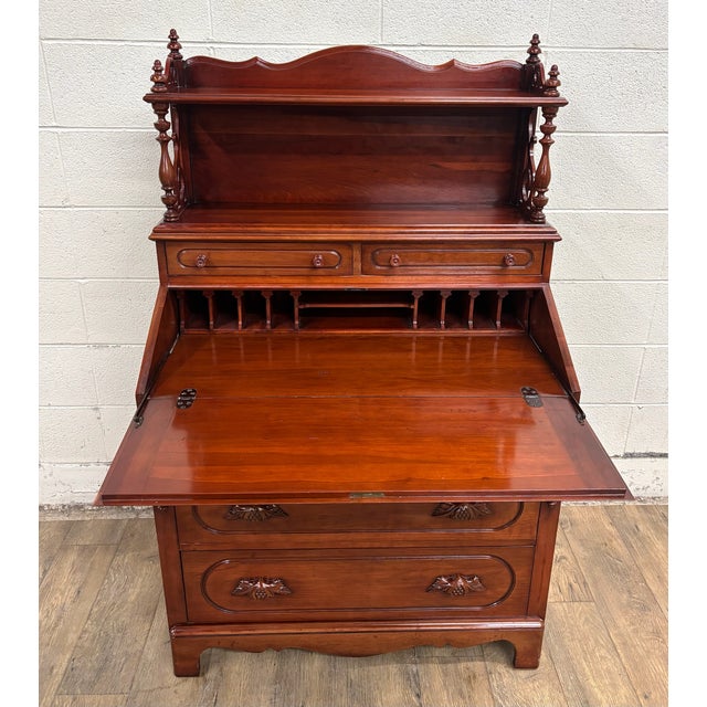 Late 20th Century Vintage Davis Cabinet Co Lillian Russell Victorian Style Walnut Secretary Desk For Sale - Image 5 of 15