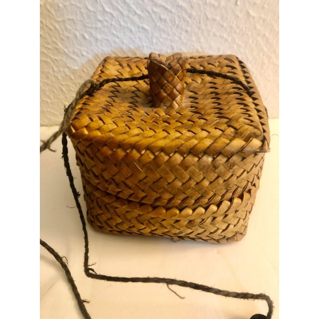 Rustic 1960s Woven Storage Basket With Twin Handle For Sale - Image 3 of 6