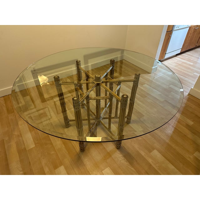 1990s Unmarked McGuire Organic Modern Bamboo & Rattan Circular Dining Table With Glass Top For Sale - Image 11 of 12