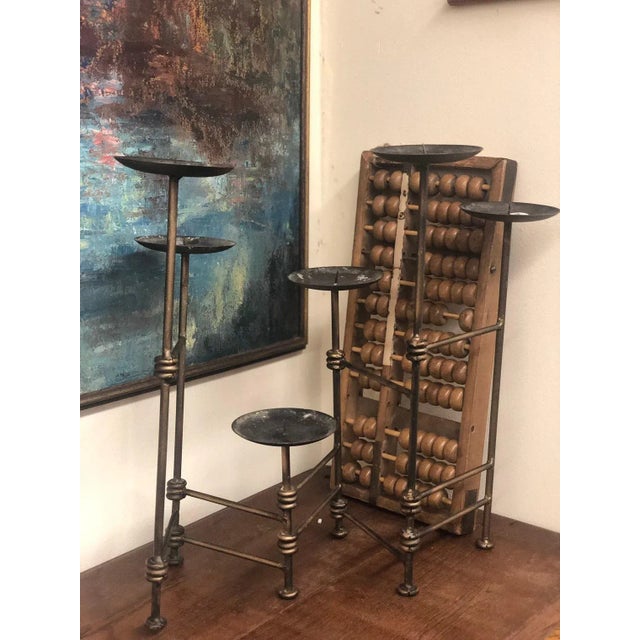 Vintage Mid-Century Modern Expandable Metal Candle Holder For Sale - Image 4 of 5