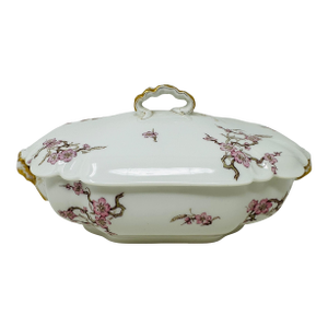 Antique Haviland Limoges Covered Tureen | Schleiger 222 (Factory 3180) "Cherry Blossom" Floral | Pink & Gold