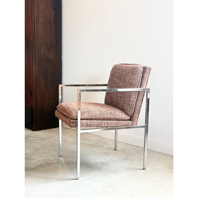 Newly Upholstered Minimalist Milo Baughman-Style Chrome Armchairs, Set of 4 For Sale - Image 15 of 18