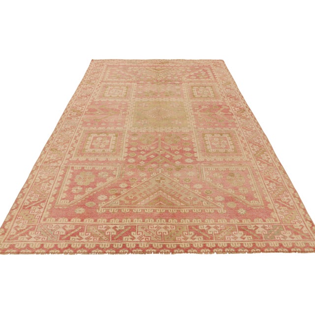 Traditional Vintage Turkish Rug in Pink, With Geometric Patterns, From Rug & Kilim For Sale - Image 3 of 8