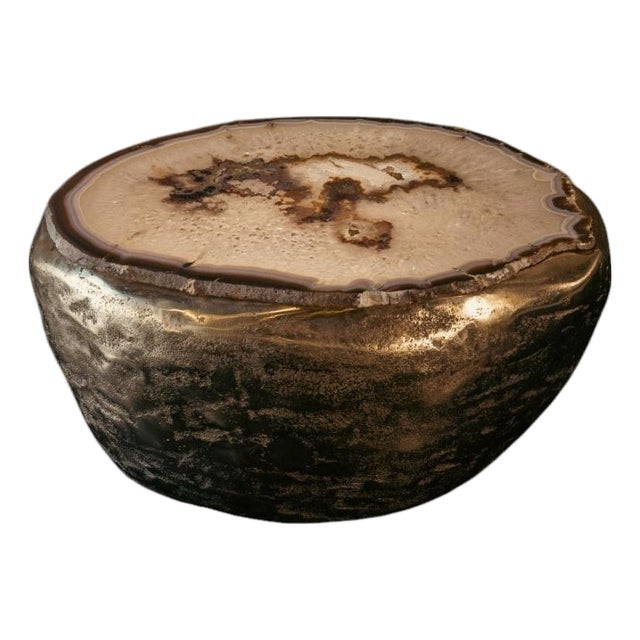Ernest Coffee Table in Agate Gemstone & Cast Brass by Alex Turco For Sale