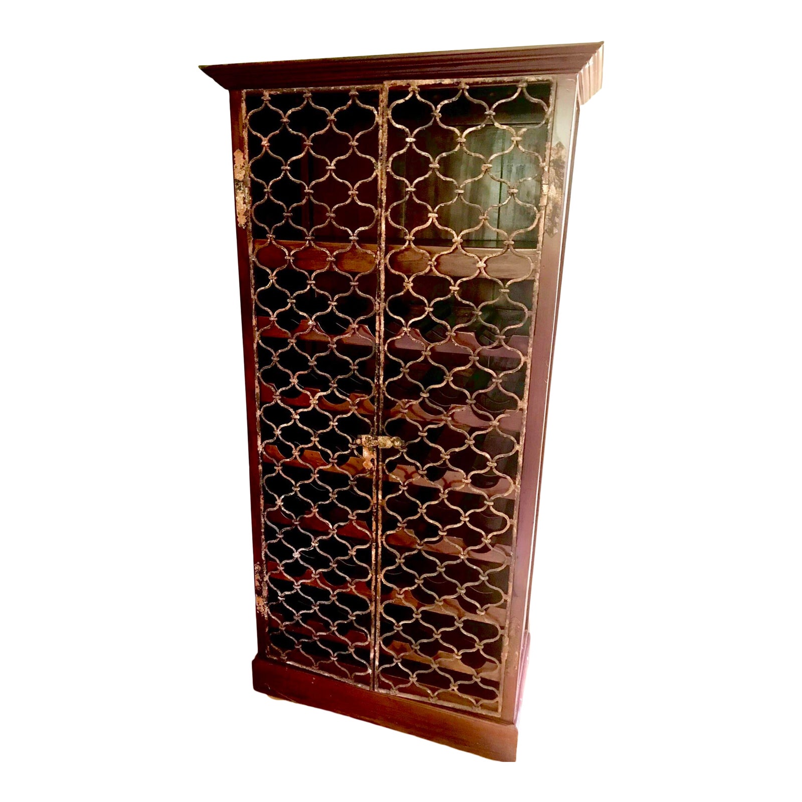 Cherry Wood Wine Cabinet With Patinaed Wrought Iron Doors Chairish