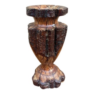 1970s Hand-Carved Chrysanthemum Wood Vase From Marshall Field’s For Sale