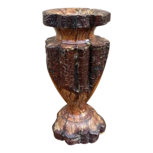 Vintage Wabi-Sabi Rustic Hand Carved Chrysanthemum Wood Vase