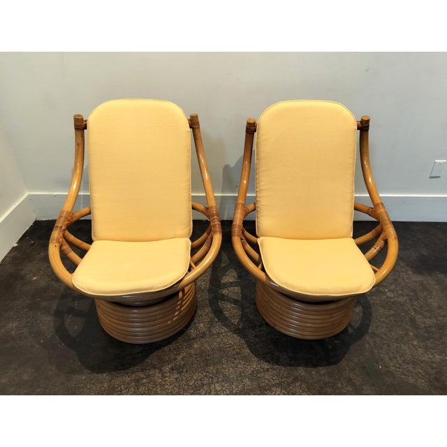 Pair of Vintage Rattan Swivel Chairs For Sale In Dallas - Image 6 of 10