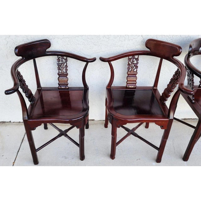 1970s Chinese Rosewood Corner Dining Chairs Vintage - Set of 4 For Sale - Image 5 of 12