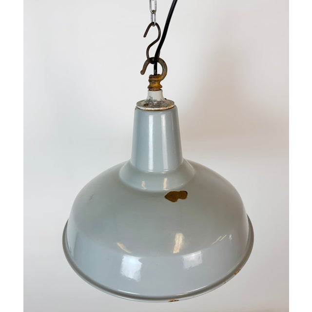 Metal Vintage British Industrial Grey Enamel Factory Pendant Lamp, 1960s For Sale - Image 7 of 18
