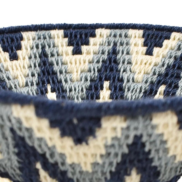 Textile Early 20th Century Sisal Handwoven Blue and White Star Basket Eswatini 7inch For Sale - Image 7 of 7