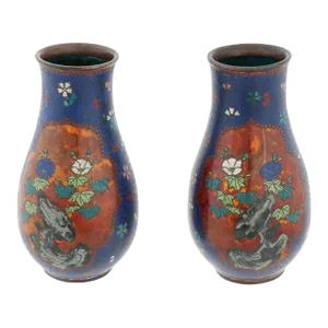 Antique Pair of Early Meiji Japanese Cloisonne Vases in the Style of Namikawa