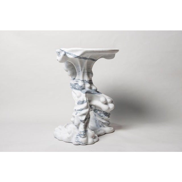 Loihi handmade side table in white marble by manta handmade stone design limited edition of 6 pieces. Dimensions: d 53 x w...