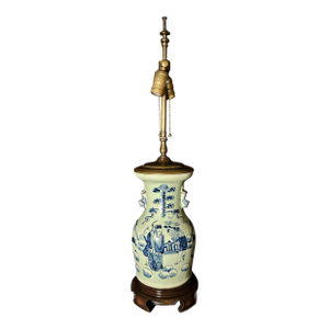 Late 19th Century Antique Chinese Blue And White Porcelain Vase As Lamp