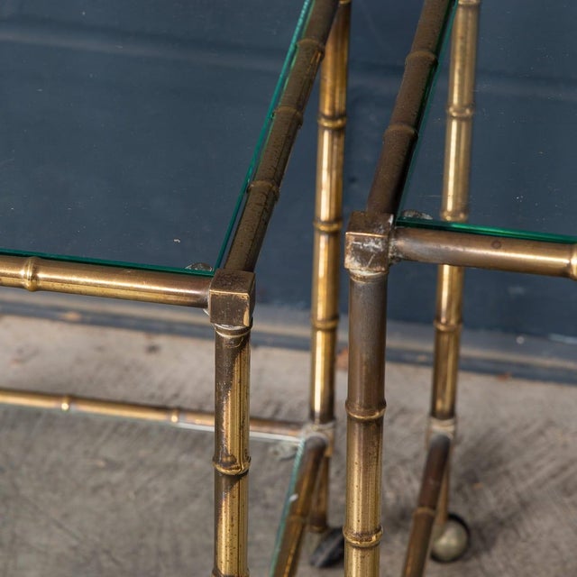 Brown Vintage French Brass and Faux Bamboo Nesting Tables by Maison Jansen, 1960s, Set of 3 For Sale - Image 8 of 17
