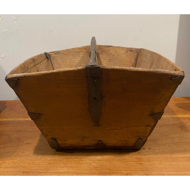 19th Century Antique Chinese Wood & Metal Basket For Sale - Image 9 of 11
