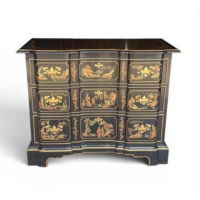 Drexel Heritage Vintage Chinoiserie Gilt Decorated Blockfront 3-Drawer Chest Et Cetera Collection For Sale - Image 6 of 12