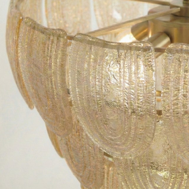 Mid-Century Modern Art Deco Style Amber Murano Glass and Brass 5-Tier Waterfall Chandelier, 1970s For Sale - Image 3 of 5