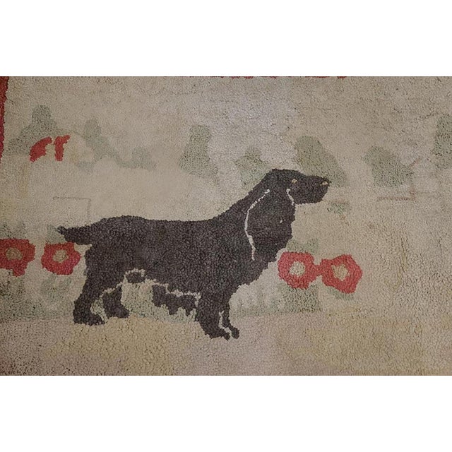 Early 20th Century 1930s Ivory Animal Pictorial Antique American Hooked Rug 2' X 3' 8" Handknotted Wool Carpet For Sale - Image 5 of 5