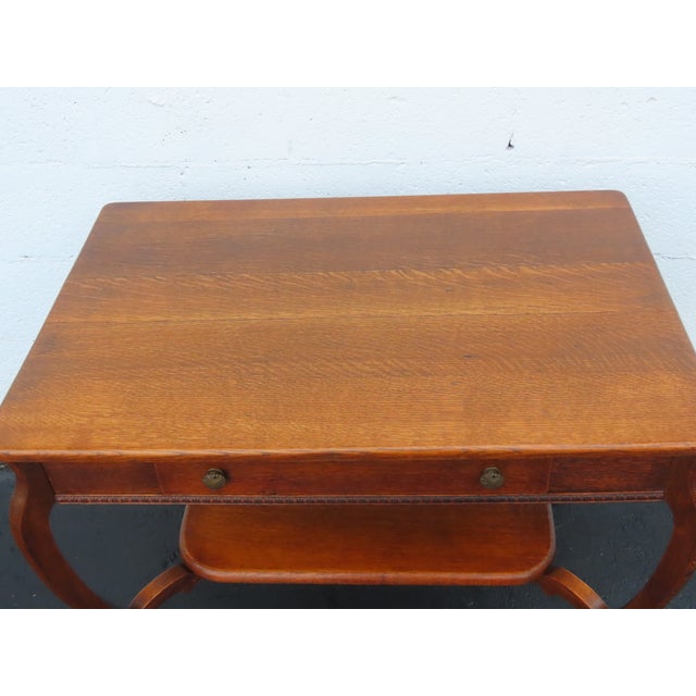 Early 1900s Tiger Oak Writing Office Desk Console Table 6675 For Sale - Image 15 of 15