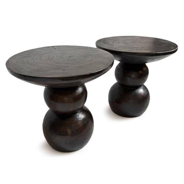 Brown Espresso Solid Wood Ball Side Table For Sale - Image 8 of 9
