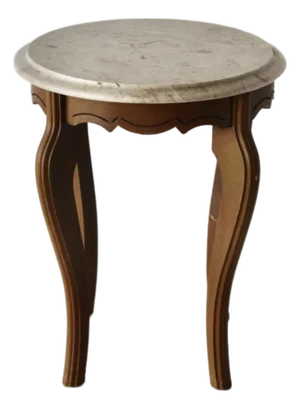 Queen Anne-Style Italian Marble Top Side Table Carved Wood Legs Detail Vintage Mid-Century