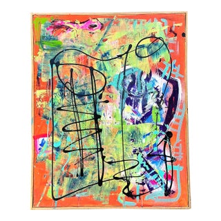 Vintage Aboriginal Abstract Oil on Canvas For Sale