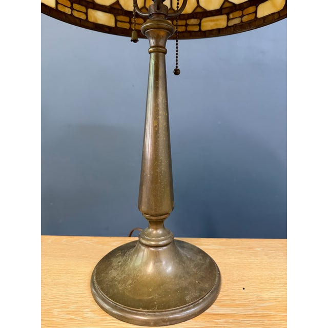 Antique Duffner & Kimberly Leaded Glass Table Lamp, Geometric Banded Shade For Sale - Image 9 of 11