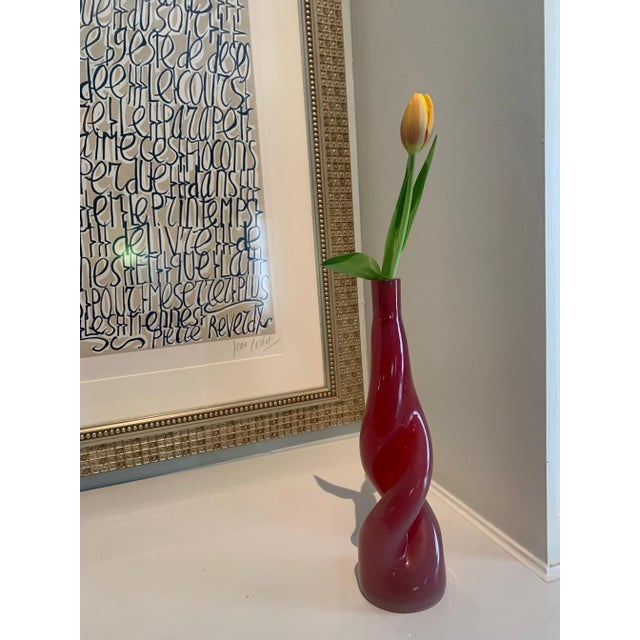 Glass Thick Twisted Red Art Glass Bud Vase For Sale - Image 7 of 13