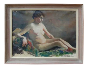 Vintage Swedish Nude Oil Painting by Helge Frender c. 1936