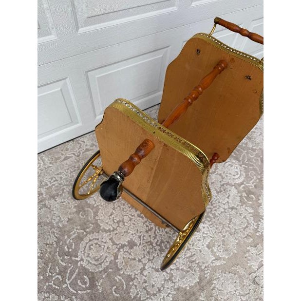 Mid-Century Traditional Wood and Brass Tea Cart With Floral Detail For Sale - Image 14 of 14