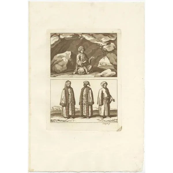 Untitled print depicting an arabian / muslim imam and other men. This print originates from 'il costume antico e moderno...