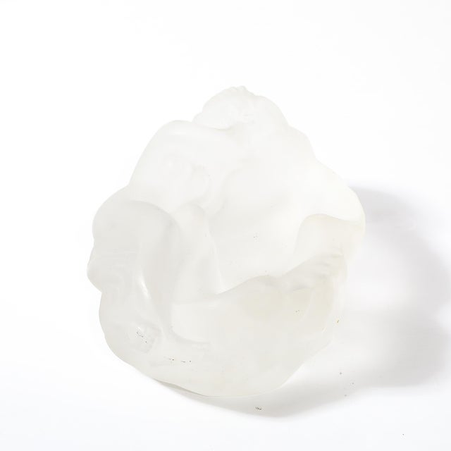 Glass MidCentury Frosted Glass Sleeping Beauty Sculptural Nude Dish Signed R Lalique For Sale - Image 7 of 18