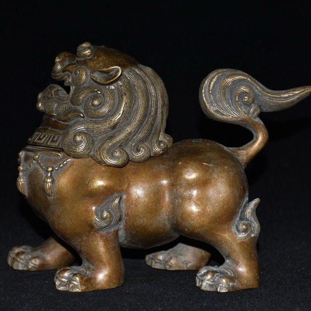 Antique Bronze Guardian Lion Incense Burner – 6.1" Foo Dog Censer With Removable Head For Sale - Image 4 of 9