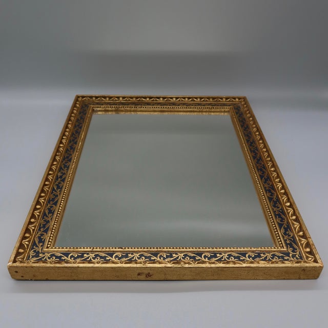 French Near Pair of Vintage French Mirrors — Napoleon III Inspired, Navy and Gilt Scrollwork, Mid 20th Century For Sale - Image 3 of 7