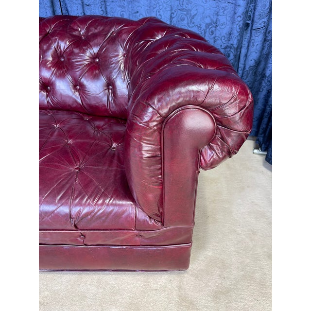 Burgundy 1950s English Burgundy Red Leather Chesterfield Sofa For Sale - Image 8 of 17