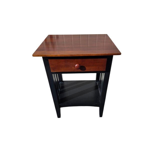 Arts & Crafts 1990s Ethan Allan American Impressions Night Stand End Side Table Cherry Black For Sale - Image 3 of 13