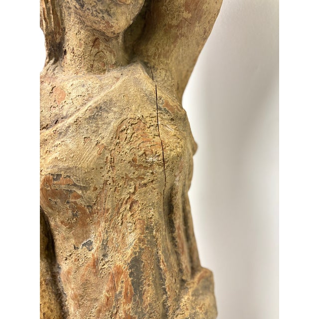 Antique Carved Wood Female Caryatid Holding Vessel on Her Head For Sale - Image 12 of 15