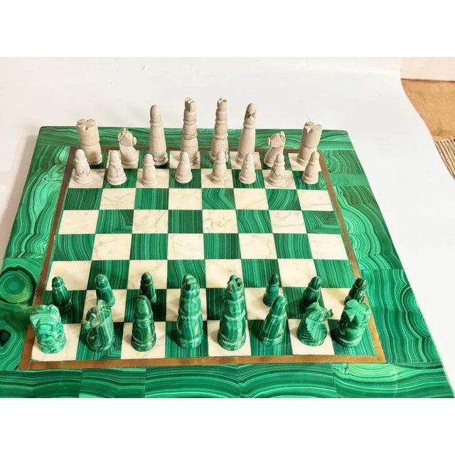 Green Large Early 20th Century Malachite & Carrara Marble Chess Board, 1920s For Sale - Image 8 of 13
