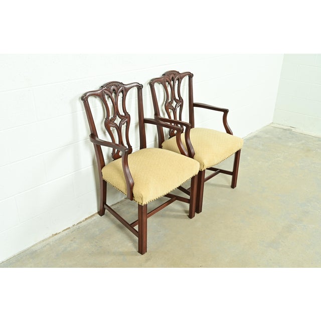 Baker Furniture Company Baker Furniture Style Georgian Carved Mahogany Armchairs or Dining Captain Chairs, Pair For Sale - Image 4 of 14