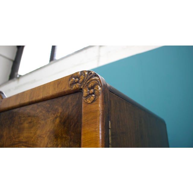 Brown Vintage Art Deco Burr Walnut Triple Door Wardrobe, 1930s For Sale - Image 8 of 15